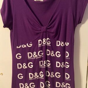 Authentic Dolce & Gabbana Purple Graphic Tie Front T-Shirt
